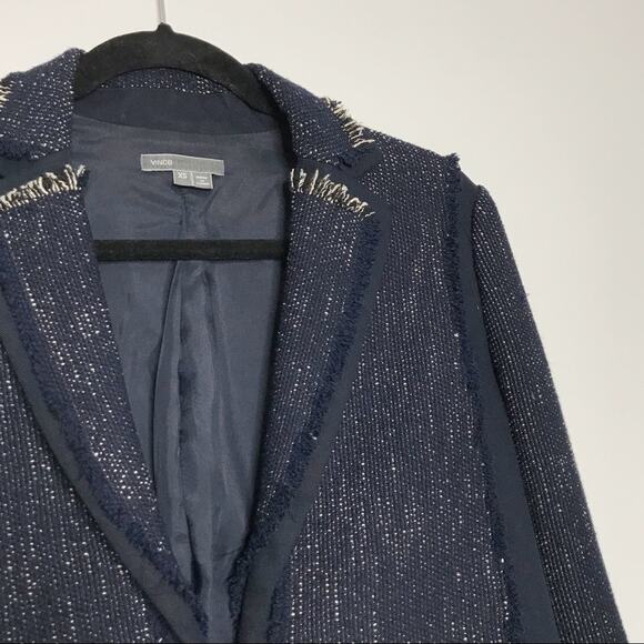 Vince Womens XSmall XS Soft Boucle Jacket Coastal Blue Fringe Textured Blazer - Picture 5 of 8